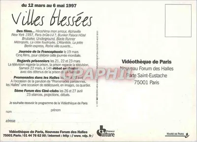 Cidades feridas — pela loucura dos homens ou pela fúria dos deuses — Videoteca de Paris — Verso