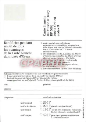 Carta bianca del Museo d'Orsay al decimo anno — Verso