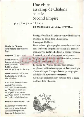 Uma visita ao acampamento de Châlons sob o Segundo Império — Museu da Armada, exposição 1996-1997 — fotografias dos Senhores Le Gray, Prévet... — Verso