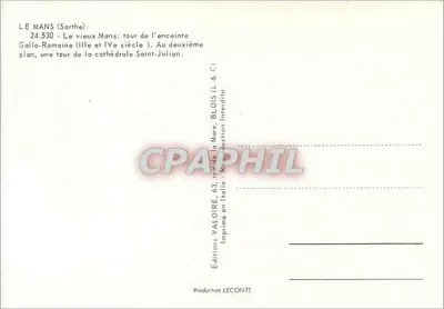 Le Mans (Sarthe) — wieża z murów gallo-romanskich (IV w.) — Wydawnictwo Valoire, Blois — Rewers