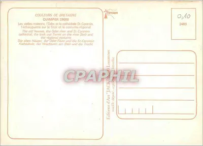 Quimper — Vecchie case, cattedrale, costume regionale — Edizioni d'Arte 'Jack' Louannec, n° 2480 — Verso