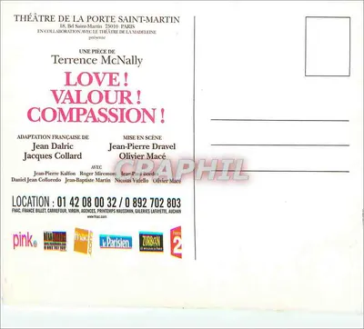 Love! Valour! Compassion! — peça de Terrence McNally no Teatro da Porta Saint-Martin — edição teatral — Verso