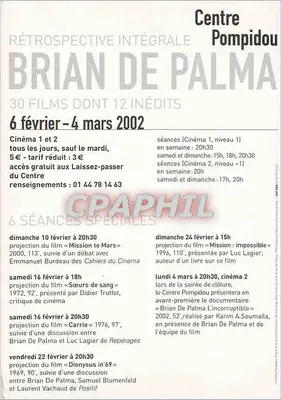 Brian De Palma — Retrospectiva integral no Centro Pompidou — 6 fevereiro - 4 março 2002 — Verso