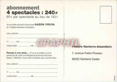 Nanterre-Amandiers — Sezon 1995/96 — Spektakle Szekspira i Koltès — Wydawca: Teatr Nanterre-Amandiers — Rewers