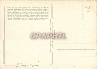 Os marinheiros de Saint-Malo na descoberta do mundo — barco a vela no porto — Éditions d'Art Lauranne, n° 5417 — Verso