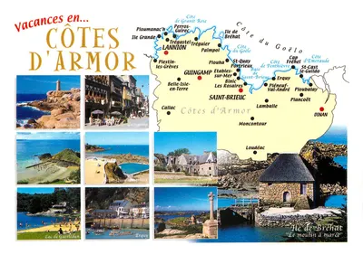Férias em... CÔTES D'ARMOR — Carta postal turística com mapa e fotos de locais — Editor: Couleurs de Bretagne