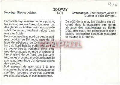 Noruega. Glaciar polar — Kvaenangen, fiorde e montanhas nevadas — Editor: C.E. DE 08/01/18 — Verso
