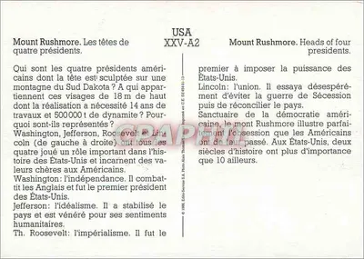 Mount Rushmore — Cztery portrety prezydentów — Édito-Service A. Prino, n° XXV-A2 — Rewers