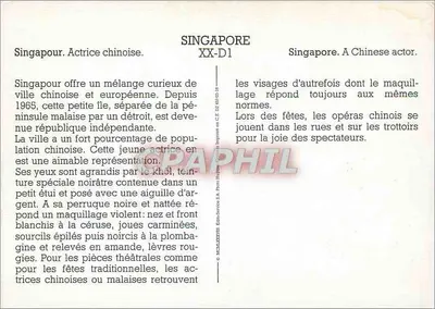 Attrice cinese — Singapore — Editore: Photo-Service S.A. n° XX-D1 — Verso