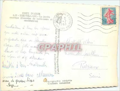 Północna pocztówka Côte d'Azur — Ogród egzotyczny (Coussins de belle-mère i candélabres) — Wydawnictwo S.E.P.T. 1961 — Rewers