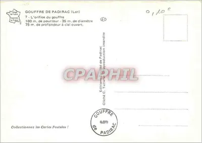 Het gat van Padirac — Munt van het gat — Uitgave Cliché C. Taillet de Padirac — Achterkant