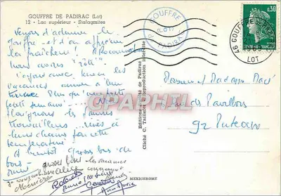 Gruta de Padirac — Lago superior — Stalagmites — Éditions C. Taillefer — Verso