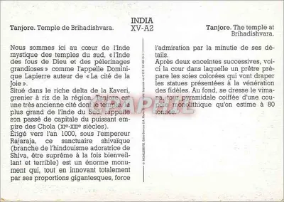 Tanjore — Templo de Brihadishvara — Editor Service SA, n° XV-A2 — Verso