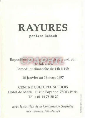Wystawa "Rayures" — autorstwa Leny Rahoult — Centrum Kultury Szwedzkiej, Paryż — Rewers