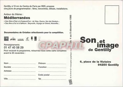 Festival de Criação de Vídeo de Gentilly e do Val-de-Marne — Os Ecrãs do Doc — Mediterrâneas — 11ª edição — 4 a 8 de dezembro de 1996 — Verso