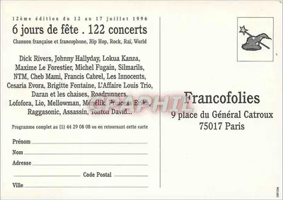Francofolies w La Rochelle — 12. edycja — Jean-Louis Foulquier prezentuje z Coca-Cola — 1996 — Rewers