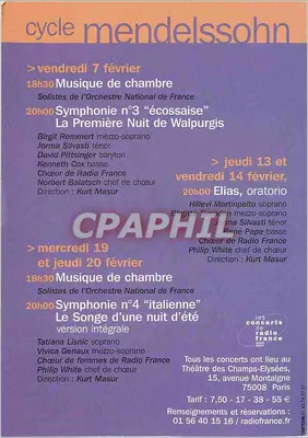 Cykl Mendelssohna — Narodowy Orkiestrę Francji, Kurt Masur — Teatr Champs-Élysées, luty 2003 — Rewers