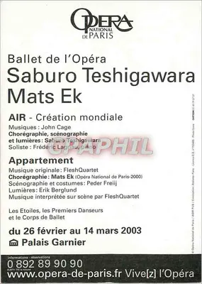 Ballet opery — Saburo Teshigawara & Mats Ek — Narodowa Opera w Paryżu — Rewers