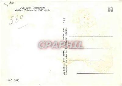 Josselin (Morbihan) — Stare domy z XVI wieku — Wydawnictwo Sztuki YVON, Paryż — Rewers