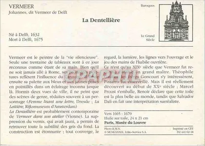 La Dentellière — Vermeer di Delft — Editore Parigi, Museo del Louvre — Verso