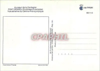 Font-Romeu — Vista aérea del Centro Preolímpico — Éditions Larrieu, Cap Théo Jac — Reverso