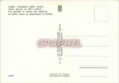 Chamonix Mont Blanc — Vista generale e Catena delle Aiguilles, al centro, funivia del Brévent — Editore CELLARD BRON — Verso