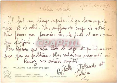 Valloire — vue aérienne avec téléski — Éditions EXPO - Photo Bernard Grange — Verso