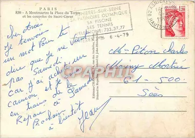 Place du Tertre w Montmartre — widok z tarasami i Sacré-Cœur — Wydawnictwo Château, nr 530 — Rewers