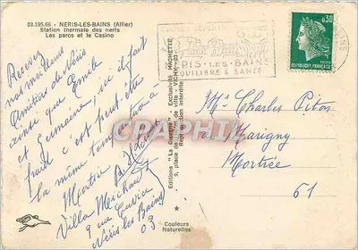 Néris-les-Bains — Thermal Station for Nerves, the Parks and the Casino — 'La Cigogne' Editions — Back