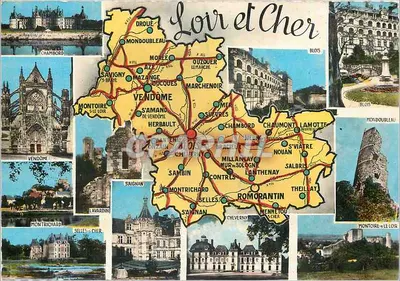 Loir e Cher — Carta postal turística com mapa e locais — Editor Combière, n°23
