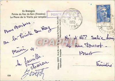 Pointe du Raz — Far w czasie burzy — Wydawnictwo Greff, nr 154 — Rewers
