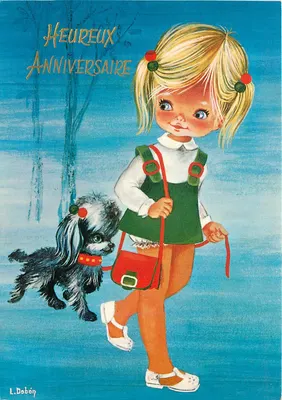 Menina com cachorro — Aniversário — L. Dobón
