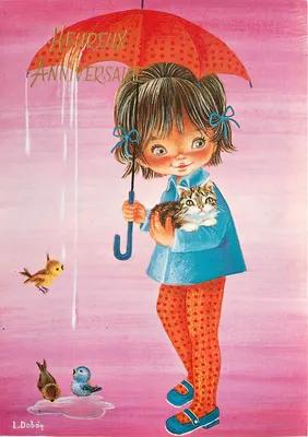Menina sob guarda-chuva vermelho — aniversário — L. Dobón