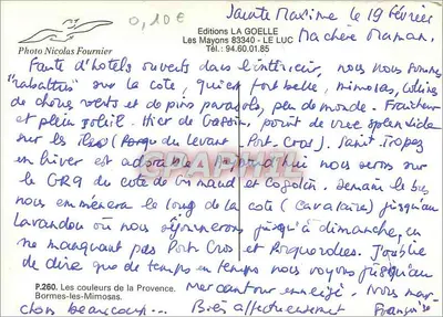 Bormes-les-Mimosas — rua pavimentada com casa central — Éditions LA GOELLE, P.260 — Verso