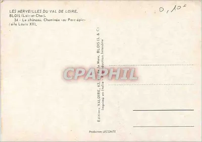 Lareira «au Porc-épic» — castelo de Blois, asa de Luís XII — Edições Valoire — Verso