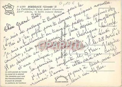 Bordeaux — Oświetlona katedra św. Andrzeja — Wydawca Elée, nr 4589 — Rewers