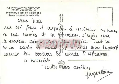 Saint-Malo — O donjon, o pequeno porto, a praia e a cidade — La Bretagne en Couleurs, CT.361 — Verso