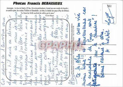Lago de Guéry — Auvergne — editor F. Debaisieux, n° 561 — Verso