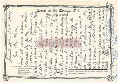 Porto Cristo — Mallorca — editor FISA I.G. n° 2609 — Verso