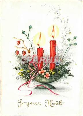 Duas velas de Natal — decoração floral — Editor ESP, Paris, série 65