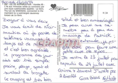 Ilha de Noirmoutier — vista da ilha com pôr do sol, salinas e barcos a vela — editor ART AUD Frères, N° 34 — Verso