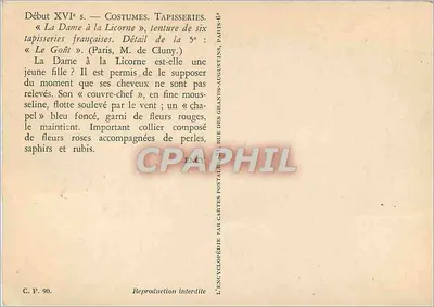 A Dama da Licorne — Início do século XVI — Tapeçarias de Cluny — Editor: Grands-Augustins, Paris — Verso