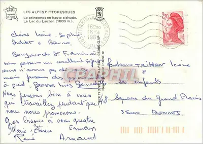 El Lago de Lauzon — Las Alpes pintorescas — Ediciones de las Alpes — Reverso