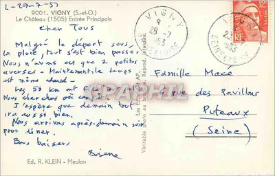 Zamek Vigny — Wjazd główny — wyd. R. Klein - Meulan — Rewers