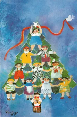 Crianças formando um pinheiro de Natal — ilustração de Féle Diego 96