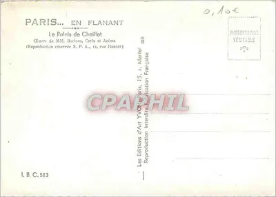 O Palácio de Chaillot — vista aérea — Edições Yvon, Paris — Verso