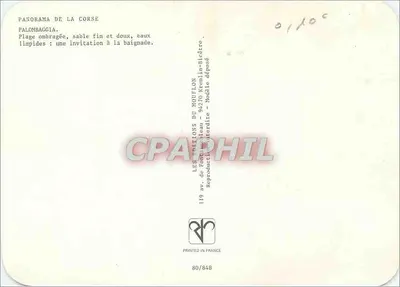 Palombaggia — praia sombreada, areia fina e macia, águas cristalinas — Les Éditions du Monflon, n°80/848 — Verso