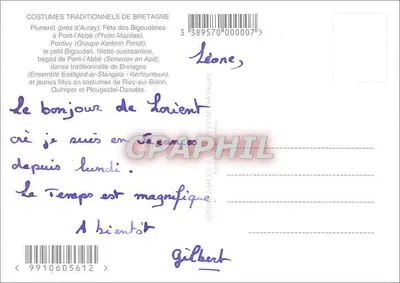 Trajes da Bretanha — Pluneret (perto de Auray), Pontivy, Riec-sur-Bélon, Quimper — n° de série 3 389570 000007 — Verso