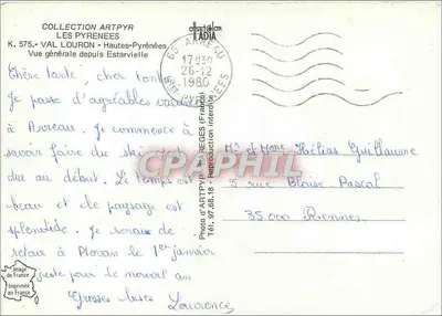 Vista geral de Estarvielle — Os Pirineus — Editor ARTIPYR, n° 575 — Verso