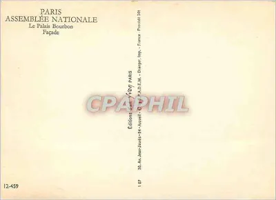 Paryż - Izba Narodowa — Façada Pałacu Bourbon — Wydawnictwo Acueil — Rewers